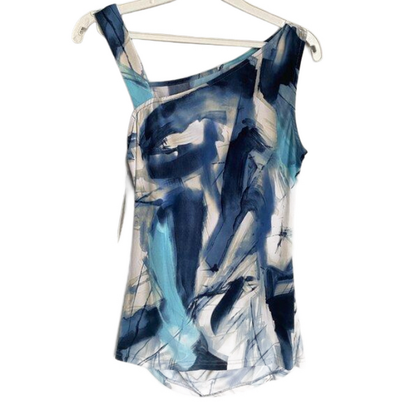 Franco Mirabelli Assymetrical Sleeveless Stretch Blue Tank Carly top Size S - Picture 2 of 5
